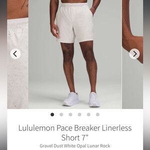 LULULEMON-Pace Breaker Linerless Short 
Gravel Dust White Opal Lunar Rock